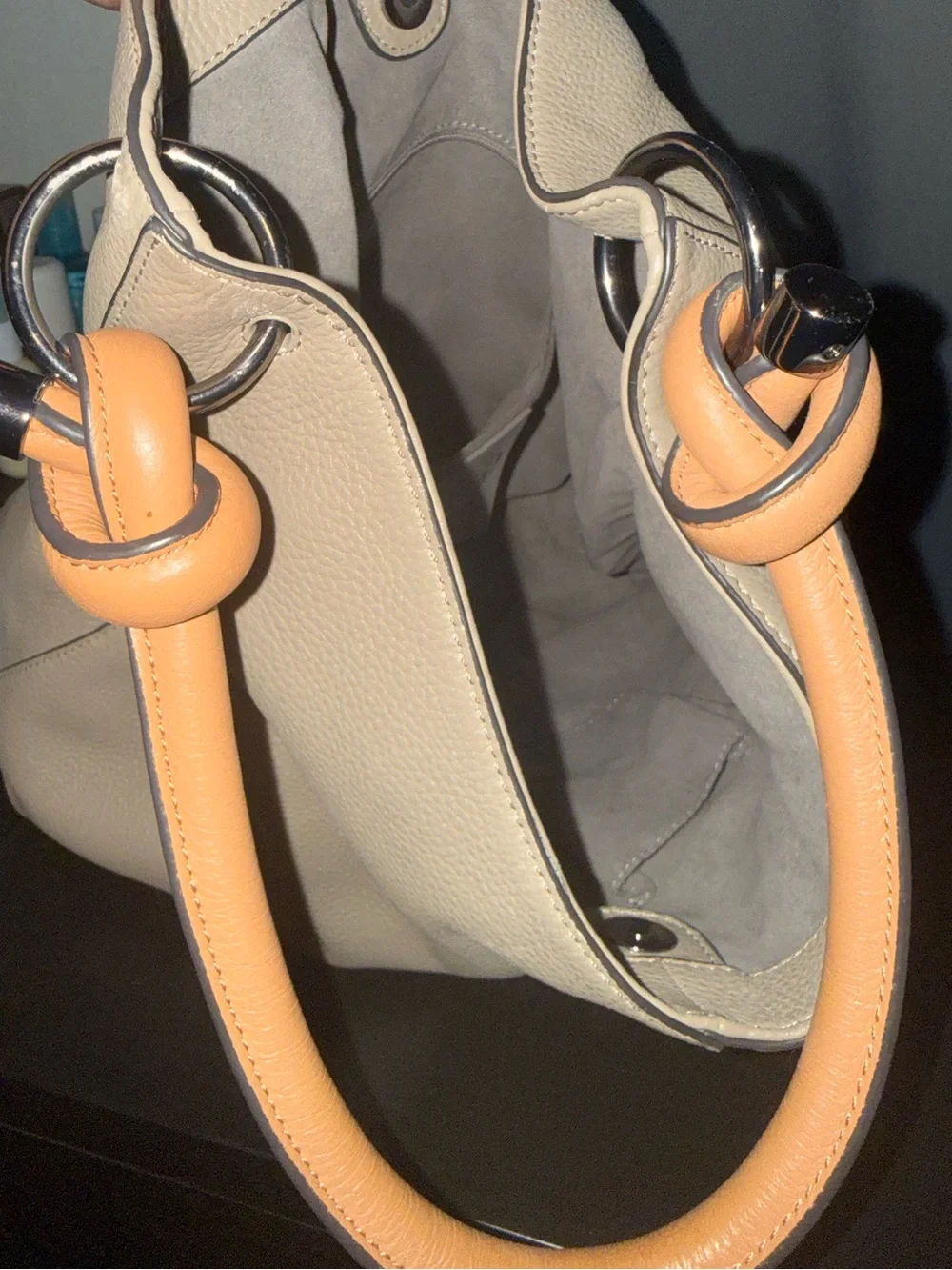 Vince Camuto Taupe Shoulder Hobo with Tan Handle